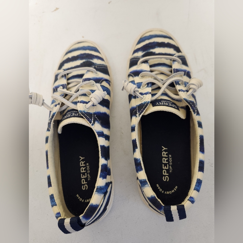 Sperry Pier Wave Women's Blue Cream White Boat Shoes, slip-ons - Picture 2 of 6